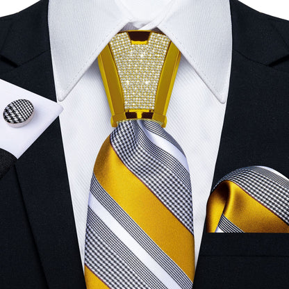 Men Necktie 3Pcs Luxury Striped Ties Cufflinks Pocket Square Wedding Accessories