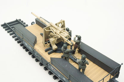 T-MODEL 1/72 German Train Flat Trailer+88 Guns+4 Soldiers Set Model