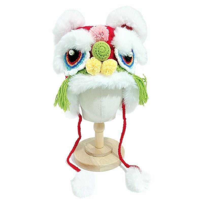Chinese Lion Dance Faux Mink Fur Kids Hat - Winter Warm