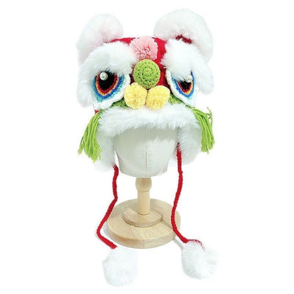 Chinese Lion Dance Faux Mink Fur Kids Hat - Winter Warm