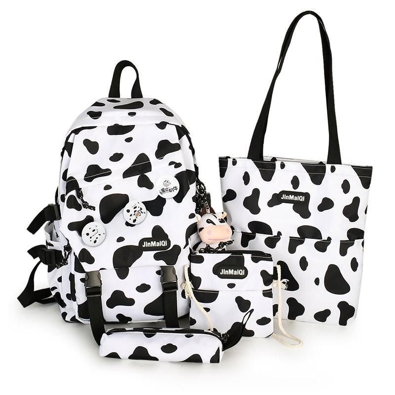 4PCS Set Backpacks Nylon Waterproof Schoolbag Traveling Bags 43*12*28 CM Black