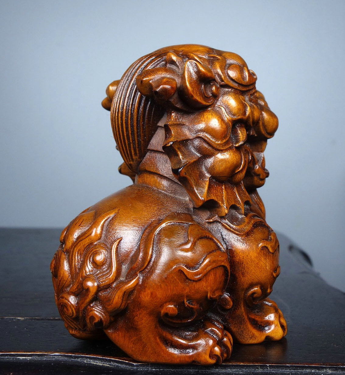 Old China Boxwood Wood Fengshui Kylin Chi-lin Qilin Lion Beast Auspicious Statue