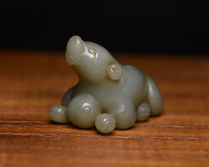 Antique Chinese Natural Hetian Jade Carving Beast Statue Nice Figurine Artwork