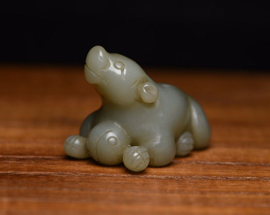 Antique Chinese Natural Hetian Jade Carving Beast Statue Nice Figurine Artwork