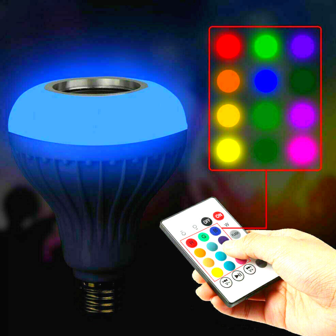 2PACK- Wireless Bluetooth Speaker E27 Bulb LED Light Music RGB Color Remote Lamp