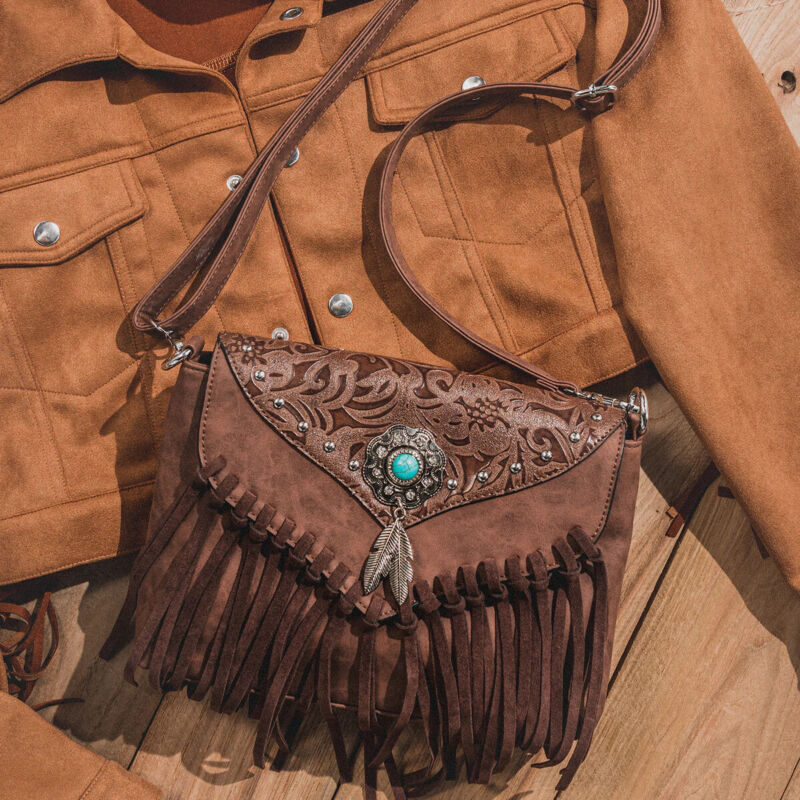 Celela Turquoise Fringe Studded Women Crossbody shoulder Bags Handbag Purse