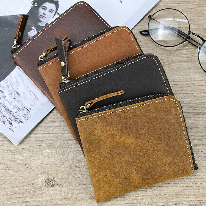 Handmade Men's Real Leather Zipper Wallet Purse Coin Purse Clutch Bag