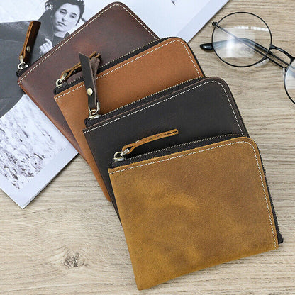 Handmade Men's Real Leather Zipper Wallet Purse Coin Purse Clutch Bag