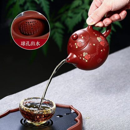 210ml Purple Clay Tea Pot Dahongpao Plum Blossom Pattern Kettle Kung Fu Tea Set
