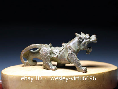 Chinese Dynasty Folk Collect Old Antique Red Copper Animal Tiger Art Statue L8CM