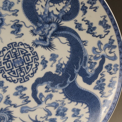 Old Chinese Blue and white Porcelain Hand painted Dragon phoenix plate