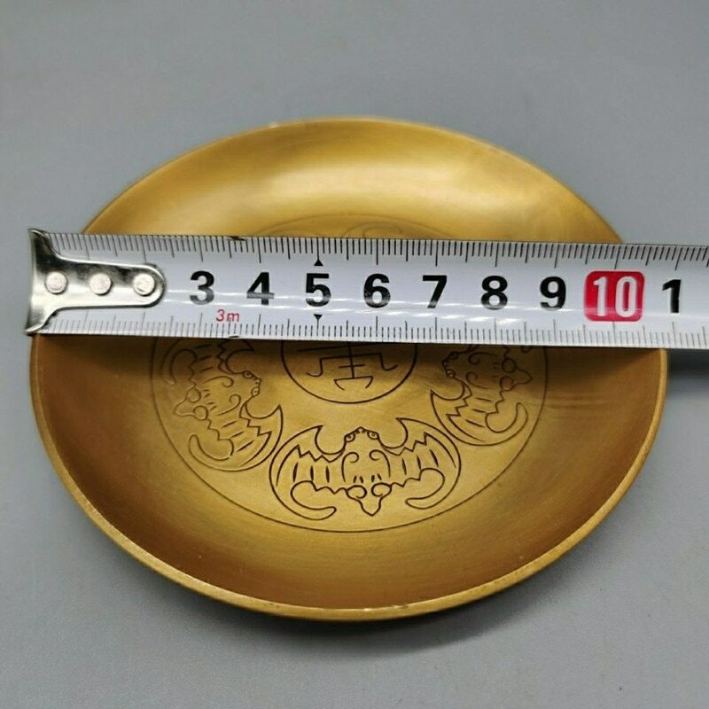 11cm Buddhism Copper Plate Auspicious Tibetan Brass Engraving Dish Decoration