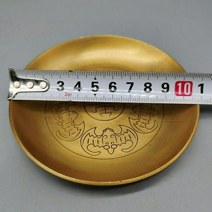 11cm Buddhism Copper Plate Auspicious Tibetan Brass Engraving Dish Decoration