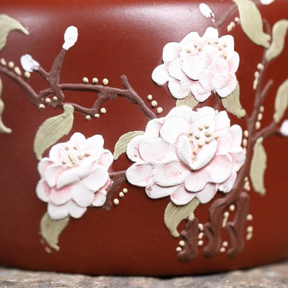 True Yixing Zisha Tea Pot Dahongpao Clay Floral Relief 9 Infuser Hole Marked Pot