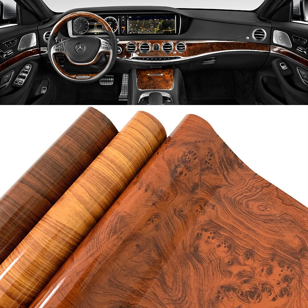 Car Sticker Vinyl Wood Grain Textured Self-Adhesive Wrap Internal Wallpaper Film