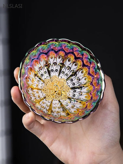 1Pc/140ml Colorful Peacock Tea Cup High-quality Ceramic Master Cup Meditation