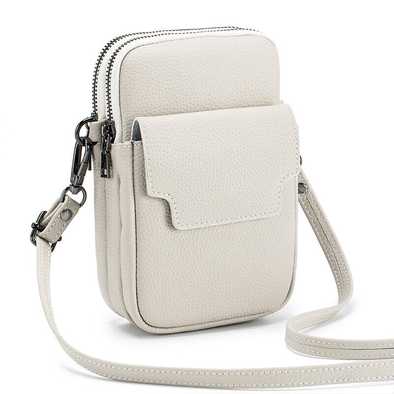 Women's Genuine Leather Double-Layer Zipper Phone BagShoulder Bag Crossbody Bag
