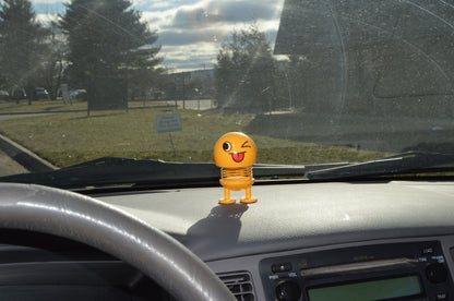 4-inch Smiley Face Bobblehead with Adhesive Feet for Mounting in Car, Cute Mini