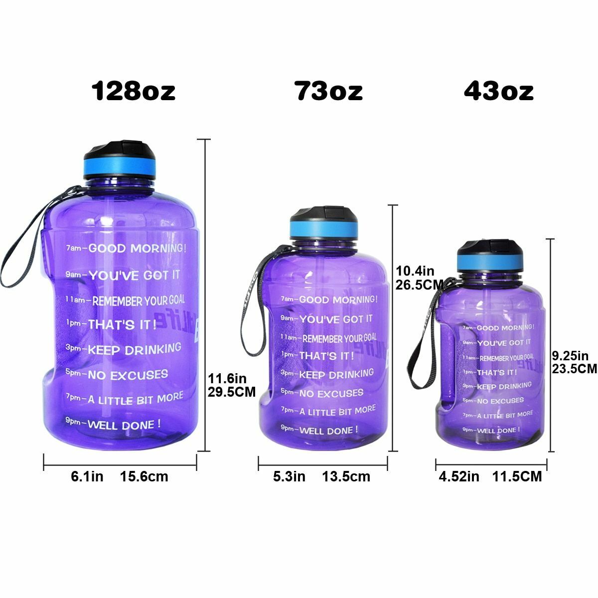 Water Bottle 1 Gallon Straw Clear Plastic Drinking Bottles Big GYM Jug Cup BPA