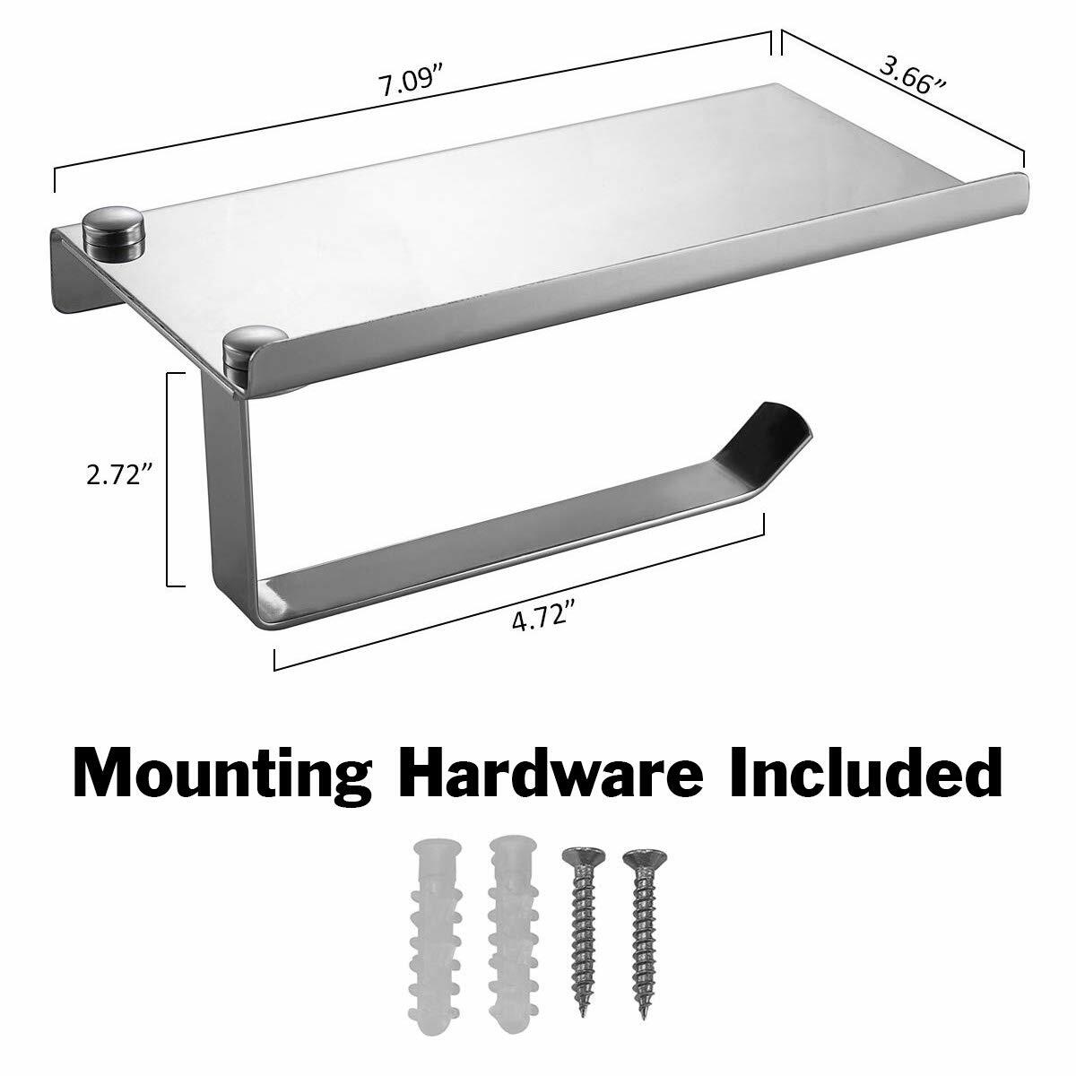 Wall Mountable Stainless Steel Toilet Paper Holder with Smartphone Shelf