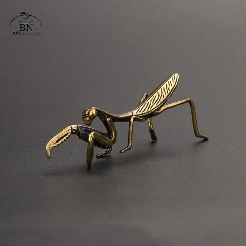 Copper Mantis Miniature Ornament Tea Pet Solid Insect Figurine Decoration Decor