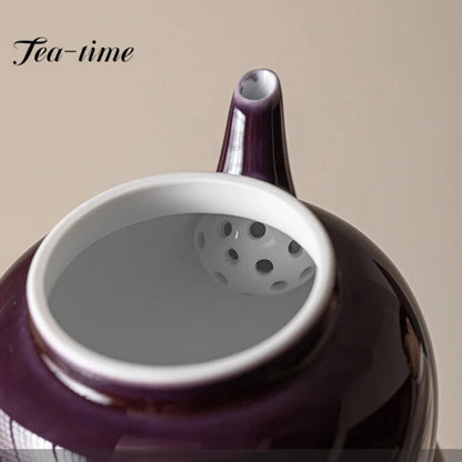 180ml Chinese Handmade Grape Purple Ceramic Tea Pot Pure Hand Painted