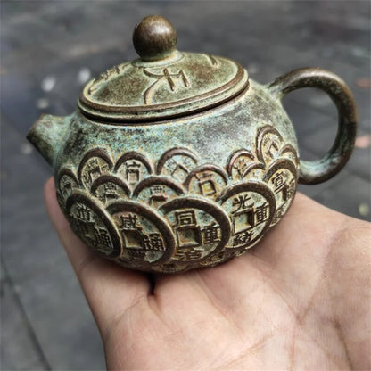 Pure Copper Embossed Copper Coin Teapot Old-fashioned Bronze Pot Ornaments