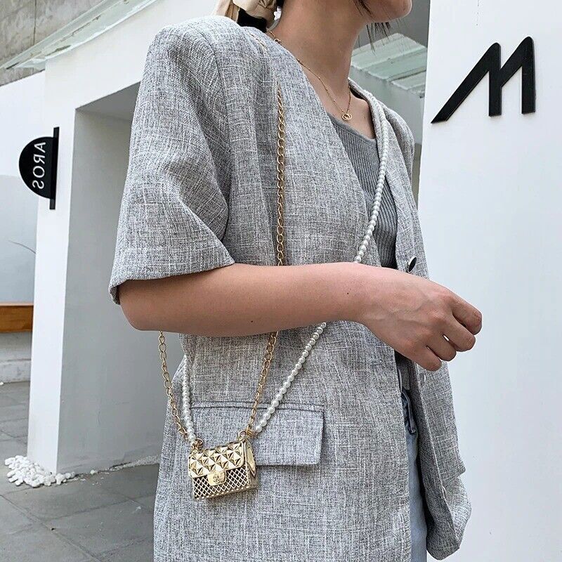 Women fashion Purse Pearl Straps Crossbody bag Mini Fashion Chain Shoulder Purse