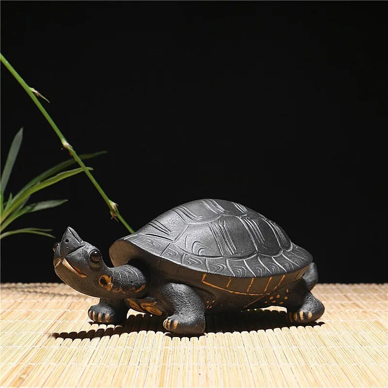Chinese Style Turtle Tea Pet Yixing Black Purple Clay Household Tea Decoration