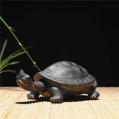 Chinese Style Turtle Tea Pet Yixing Black Purple Clay Household Tea Decoration