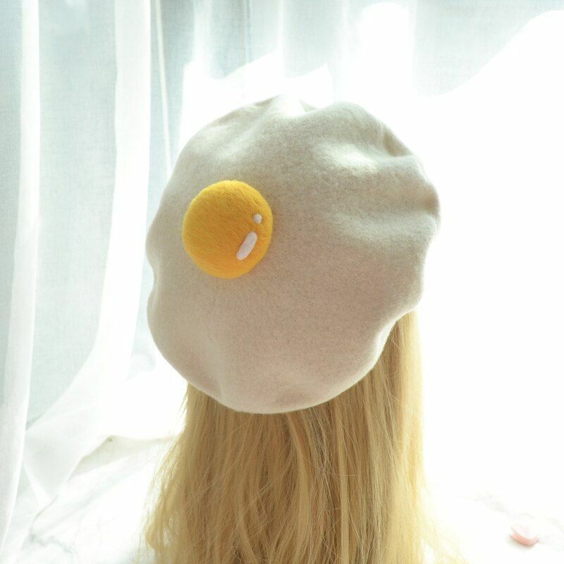 Poached Egg Beret Soft Wool Handmade Creative Hat Cap Women One size 52-58CM 1PC