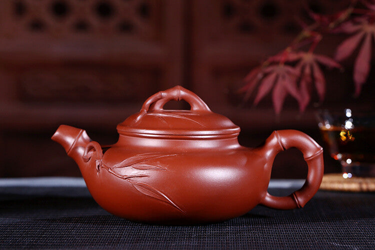 Marked Chinese Yixing Zisha Clay Pottery Handmade Bamboo Flower Teapot Tea Pot