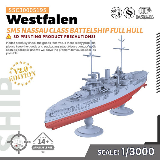 1/3000 Military Model Kit SMS Nassau Class Westfalen Battelship Full Hull