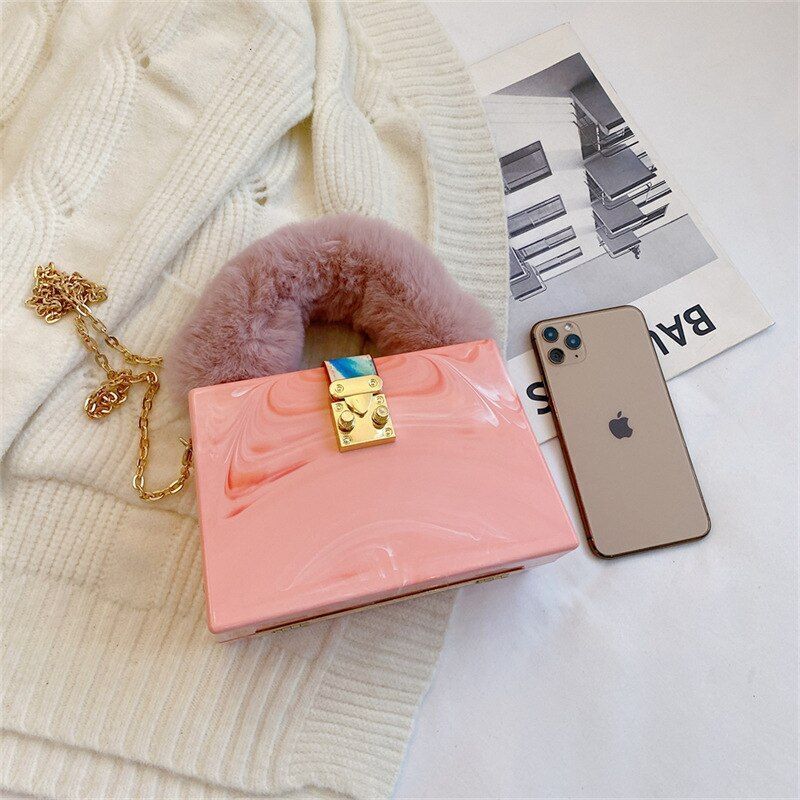Acrylic Box Clutch Fashion Purse Handbag Chain Shoulder Bags 19*12*9CM Polyester