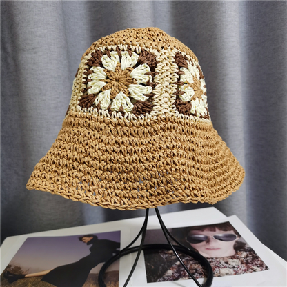 Womens Girls Crochet Bucket Hat Fisherman Sun Cap Floppy Wide Brim Straw Hat