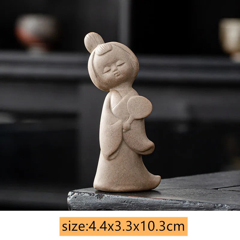 Chinese Coarse Pottery Tea Pet Handmade Ceramic Character Statue Figurine Decor