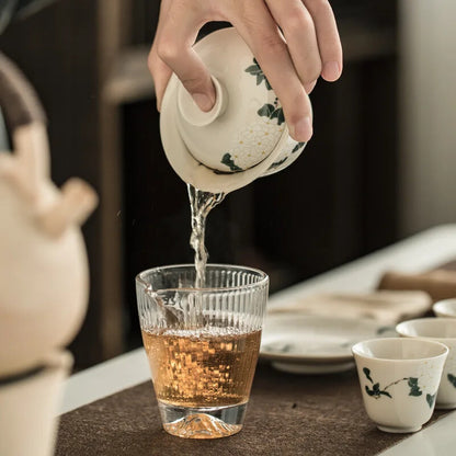 Ceramic Handmade Tureen Kung Fu Tea Set Bowl Cup Chrysanthemum Pattern Gaiwan