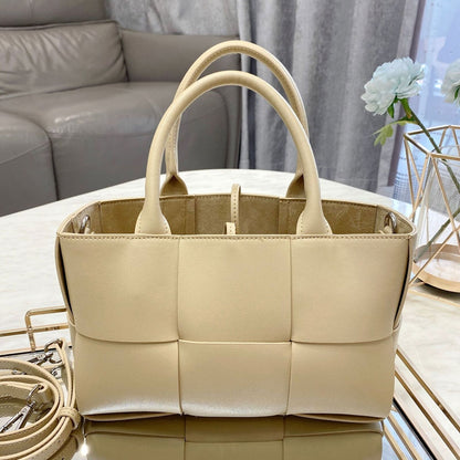 Small Woven Real Leather Tote Handbag Basket Fashion Purse Shoulder Bag w/ Strap