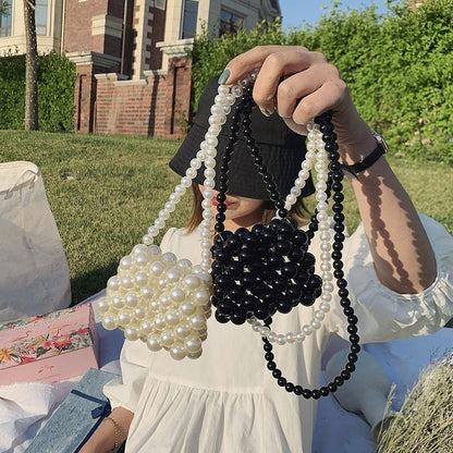 Pearl Beaded Shoulder Bag Party Handbag Small Black Pearl Crossbody 10*4*8 CM