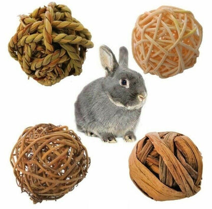 4Pcs/Set Small Animal Activity Chew Toys 5cm Rattan Rabbit Bird Parrot Play Ball