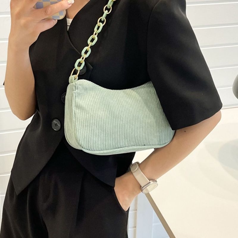 Handle Bag Canvas Cloth Chain Handbag Corduroy Shoulder Underarm Small Clutch
