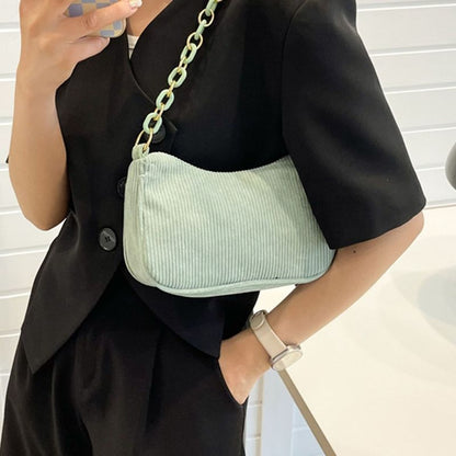 Handle Bag Canvas Cloth Chain Handbag Corduroy Shoulder Underarm Small Clutch
