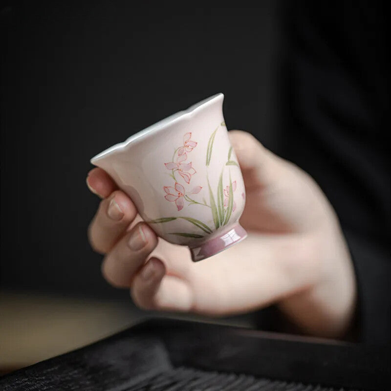 1pc Hand-painted Orchid Chinese Ceramic Teacup Home Exquisite Tea Cup Tea Set