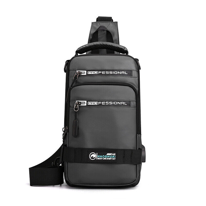 Fashion Nylon Backpack Men Cross body Chest Bags with USB Charging Port Rucksack