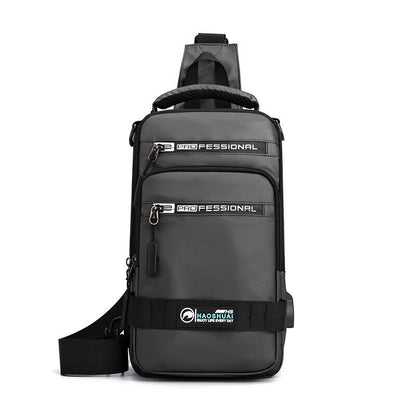Fashion Nylon Backpack Men Cross body Chest Bags with USB Charging Port Rucksack