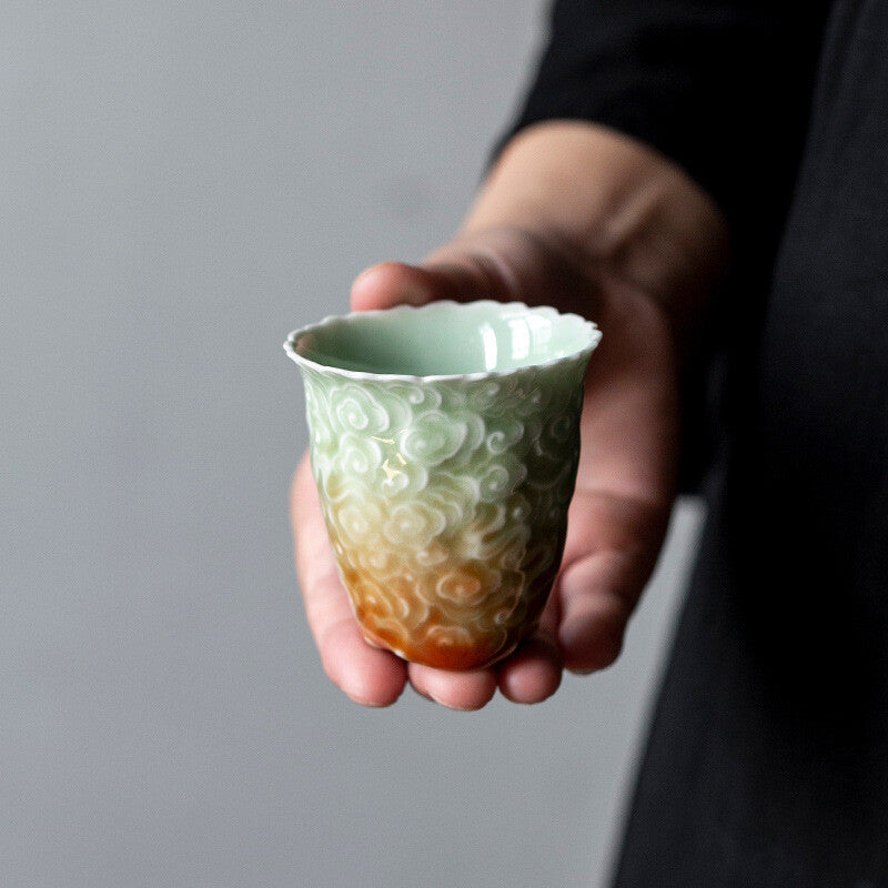 80ml Celadon Porcelain Relief Master Cup Handmade Creative Master Tea Cup China