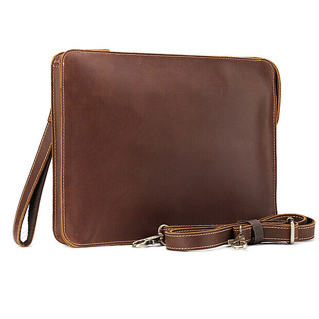 Crazy Horse Leather Business 12" Briefcase Mens Clutch Envelope Bag Shoulder Bag