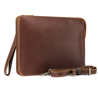 Crazy Horse Leather Business 12" Briefcase Mens Clutch Envelope Bag Shoulder Bag