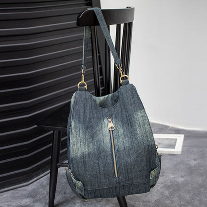Convertible Denim Backpack Rucksack Daypack Travel Bag Purse Shoulder Bag Hobo