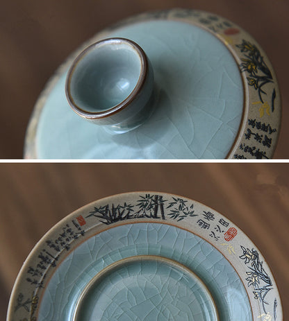Gaiwan Cup Bowl Geyao Craft Crackle Glaze Porcelain Tureen Tea Bowl with Saucer